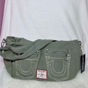 True Religion Olive Canvas Shoulder Bag